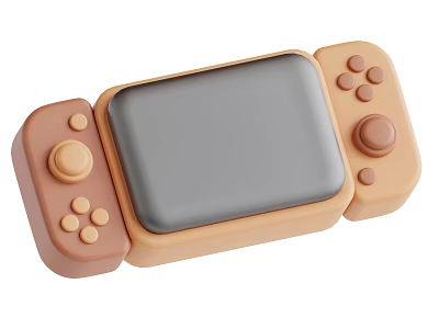 Smart Handheld Gaming Console With Gray Screen And Beige Brown Controllers 3d model