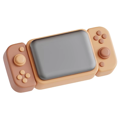 Smart Handheld Gaming Console With Gray Screen And Beige Brown Controllers 3d model