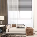 Elegant White Chaise Lounge In Modern Living Room With Brown Throw Blanket And Window Blinds