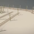 Outdoor Industrial Equipment Featuring Railway Tracks Electric Poles Power Lines and Fencing