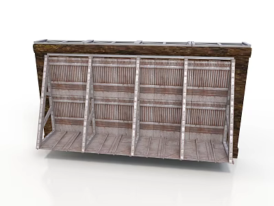 Wooden And Metal Storage Equipment With Multiple Open Shelves And Compartments 3d model