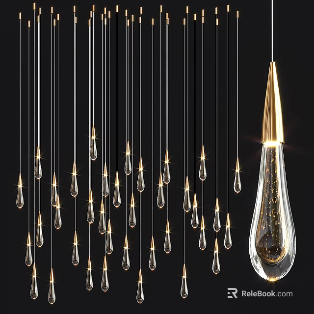 Modern Chandelier Design With Glass Teardrop Pendants And Gold Accents For Interior Decor 3d model 