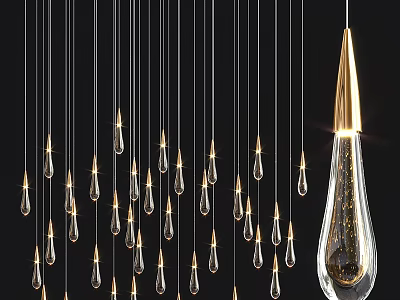 Modern Chandelier Design With Glass Teardrop Pendants And Gold Accents For Interior Decor 3d model
