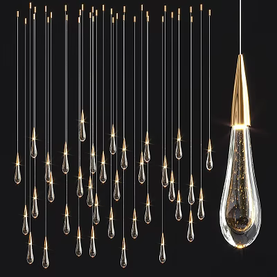 Modern Chandelier Design With Glass Teardrop Pendants And Gold Accents For Interior Decor 3d model