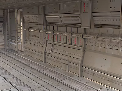Industrial Metallic Elevator Aisle Interior With Control Panels And Metal Flooring Walls 3d model