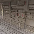 Industrial Metallic Elevator Aisle Interior With Control Panels And Metal Flooring Walls