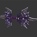 Ornate Fantasy Weapon Featuring Decorative Spikes Black Gold Purple Accents and Intricate Patterns