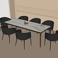 Modern Dining Table and Chairs Set with White Marble Top and Black Chairs 3d model