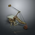 Detailed Ancient Catapult Model Featuring Metal Structure Ropes and Stone Projectile 3d model
