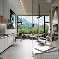 Modern Hotel Guest Room Living Area With Sofa Artwork Chandelier And Floor To Ceiling Windows