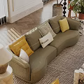 Elegant Modern Sofa Set With Colorful Throw Pillows And Green Potted Plants