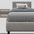 Modern Single Bed With Gray Upholstered Headboard Soft Blanket Pillows And Nightstands