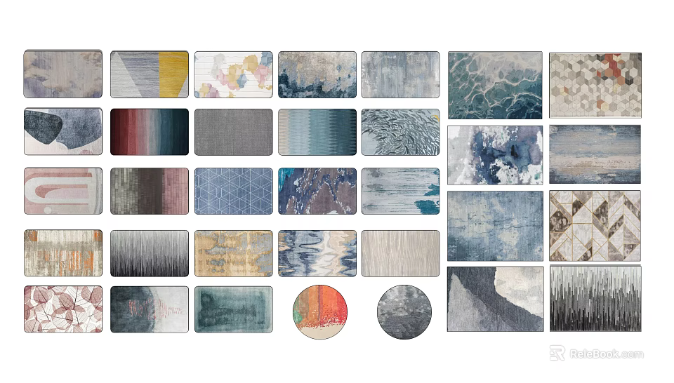 Various Square Rugs With Colorful Patterns Diverse Designs And Modern Styles 3d model 