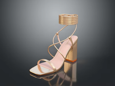 Stylish Gold Tone High Heels with Strappy Ankle Wrap Design for Elegant Evening Wear 3d model
