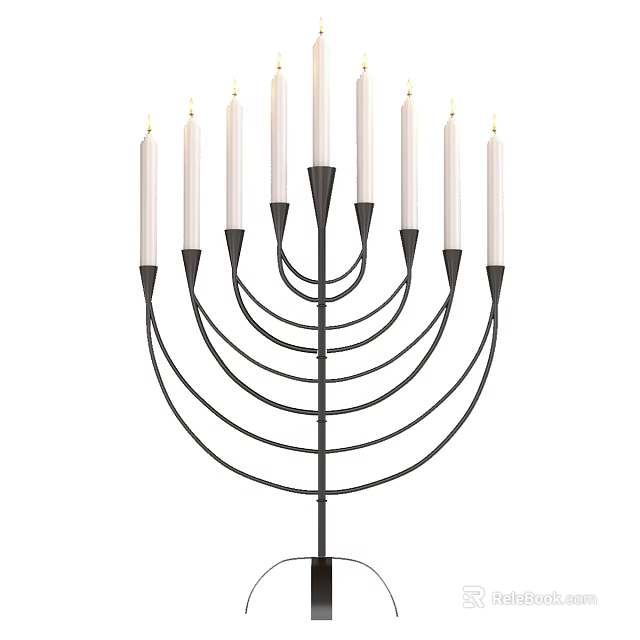 Elegant Modern Candle Lamp With Multiple White Candles And Black Curved Arms 3d model 
