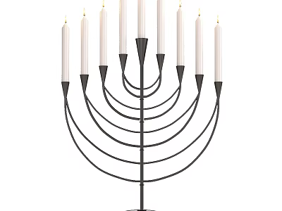 Elegant Modern Candle Lamp With Multiple White Candles And Black Curved Arms 3d model