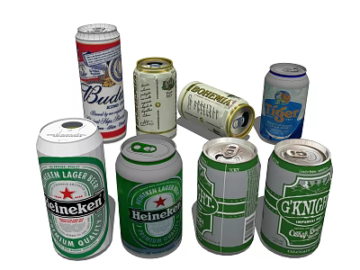 Collection Of Various Branded Beer Cans Including Budweiser Heineken Corona And Guinness 3d model