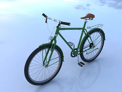 Classic Green Bicycle With Brown Seat Black Handlebars And Rear Rack 3d model