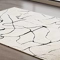 Modern Square Beige Rug Featuring Abstract Black Lines On Wooden Floor