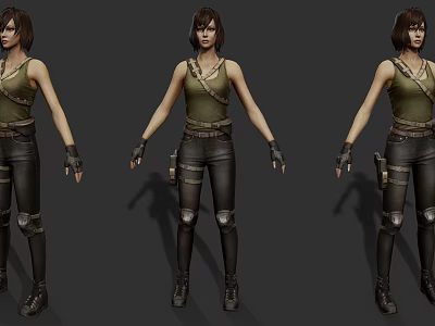 Women 3D Models In Green Tank Tops Black Leather Pants With Knee Pads And Gloves 3d model