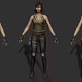 Women 3D Models In Green Tank Tops Black Leather Pants With Knee Pads And Gloves