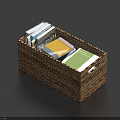 Woven Storage Basket Neatly Organizing Colorful Books In Modern Home Interior