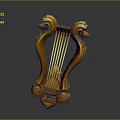 Golden Harp Shaped Household Decorative Item With Intricate Carved Design