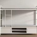 Modern White Bunk Bed With Storage Cabinets Open Shelf And Mattress 3d model