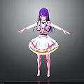Purple Haired Fantasy Creature In Pink Frilly Dress With Long Hair Standing Pose