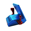 Blue Portable Smartphone With Green Screen Secured By Red Stand