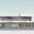 Modern Building Exterior With Glass Curtain Wall Spacious Entrance And Water Pool Courtyard Design