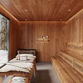 SPA Sauna Room With Wooden Interior And Snow View