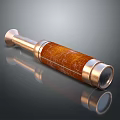 Commercial Equipment Brass Wooden Telescope With Blueprint Patterns On Smooth Reflective Surface