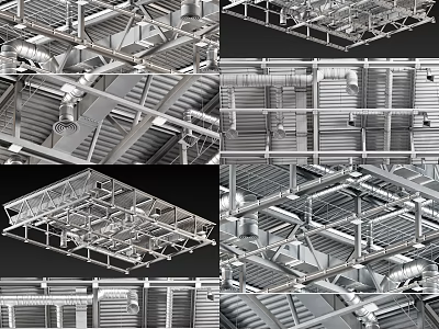 Industrial Ceiling Structure With Metal Framework Pipes and Grid Design Elements 3d model