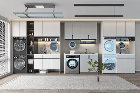 Modern balcony washing machine cabinet laundry 3d model