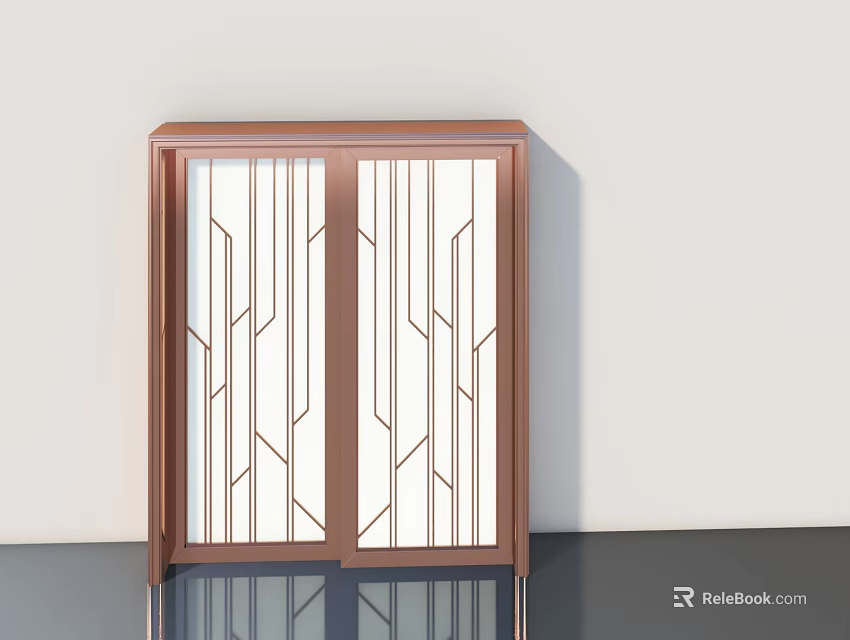 Modern Luxury Double Doors With Glass Panels And Copper Frame Geometric Patterns 3d model 