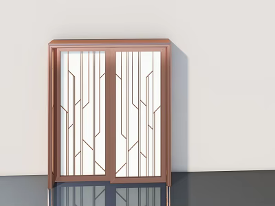 Modern Luxury Double Doors With Glass Panels And Copper Frame Geometric Patterns 3d model
