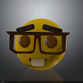 Yellow 3D Emoji Face With Brown Glasses Eyebrows Big Eyes And Open Mouth