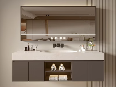 Modern Bathroom Vanity Cabinet With Mirror Countertop Open Storage For Towels Slippers Toiletries 3d model