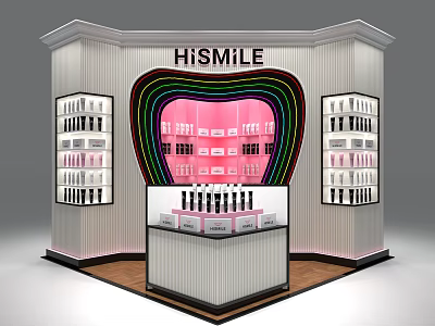 HISMiLE Retail Store Featuring Pink Interior Rainbow Accents Display Counter and Product Shelves 3d model