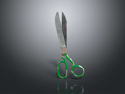 High Quality Durable Hardware Scissors With Green Handles And Sharp Metal Blades 3d model