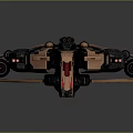 Futuristic Cosmic Spaceship With Dark Exterior Red Patterned Details And Multiple Illuminated Wings