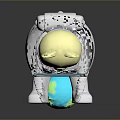 Astronaut Shaped White Decorative Furniture With Cat Figure And Illuminated Globe Design