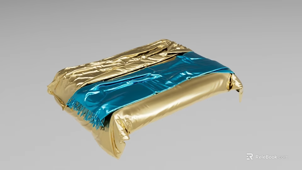 Gold And Blue Foil Wrapped Object With Wrinkles And Fringe Details 3d model 