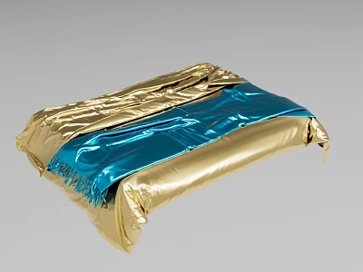 Gold And Blue Foil Wrapped Object With Wrinkles And Fringe Details 3d model