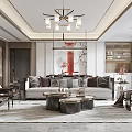 Elegant Modern Living Room Interior Design With Sofa Coffee Table Chandelier And Decorative Painting