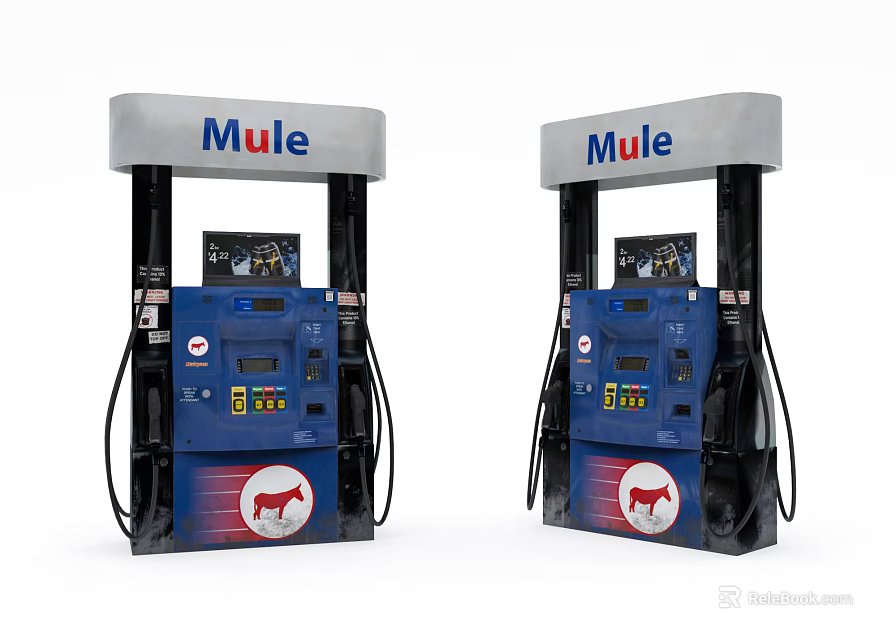 Mule Blue Public Fuel Dispensers with Red Logo and Digital Displays 3d model 