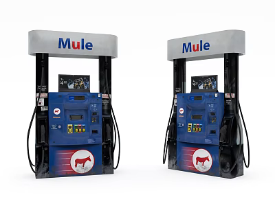 Mule Blue Public Fuel Dispensers with Red Logo and Digital Displays 3d model