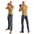Three People Taking Photos With Cameras In Different Colored Turtleneck Sweaters And Pants