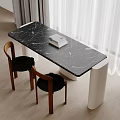 Modern Dining Table Set With Marble Top Wooden Chairs Black Seats And White Legs